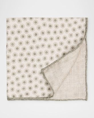 Brunello Cucinelli Mens Silk Geometric Circle Pocket Square