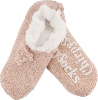 BambooMN Adult Super Soft Warm Microfibre Cozy Fuzzy Slippers Non-Slip Lined Socks - Fancy Peach - Large (UK Size 6-7)