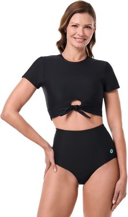 Coolibar Womens Swim Crop Top - UPF 50+ Sun Protection - Hibiscus in Black at Nordstrom, Size Xx-Large
