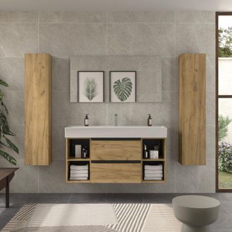 Cygnus Bath Mueble De Ba&ntilde;o Bequia Plus Metal 120cm Roble Lavabo Veneto Porcelana 2h