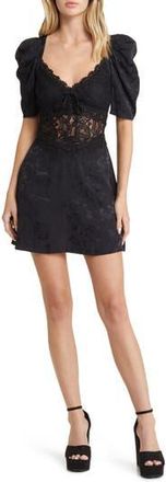 For Love & Lemons Danielle Open Back Lace & Damask Minidress in Black at Nordstrom Rack, Size X-Large