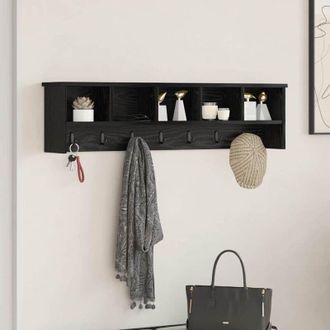 vidaXL Vidaxl - Perchero De Pared Con Estante Roble Negro 100 X 16 X 26 Cm