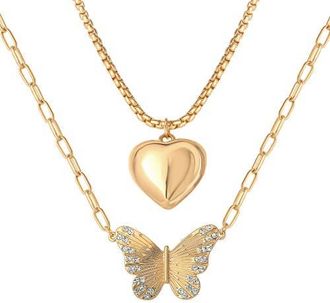 Jessica Simpson Butterfly and Heart Layered Necklace in Gold at Nordstrom