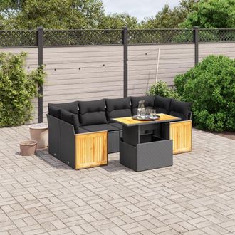 vidaXL Set De Comedor De Jard&iacute;n 7 Pzas Y Cojines Rat&aacute;n Sint&eacute;tico Negro Vidaxl