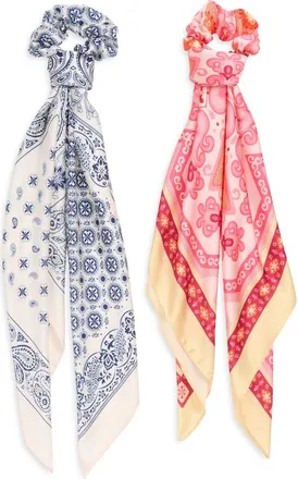 Treasure & Bond 4-Piece Scrunchie & Square Scarf Set in Blue Combo at Nordstrom