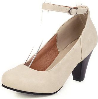 Generic Womens Retro Block Heel Mary Jane Shoes - Platform Ankle Strap Pumps Round-Toe Faux Suede Daily Wear Heels,Beige,5.5 UK
