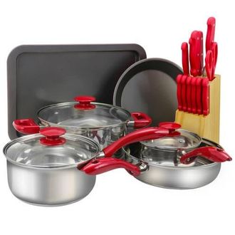 MegaChef 22 Piece Aluminum Cookware Combo Set in Red at Nordstrom