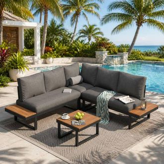 Merax 4 Piece Garden Lounge Set with Reclining Seating & Coffee Table in Grey