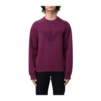 Emporio Armani Hoodies & sweatvesten, Heren, Paars, M, Katoen, Eagle-embleem Geborduurd Sweatshirt