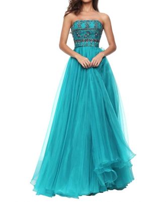 Sherri Hill Sequined Full Length Prom Dress In Teal