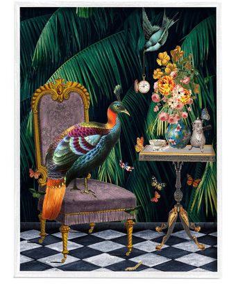 Stupell Industries Regal Peacock On Chair Falling Palm Fronds By Erika C. Brothers Wall Art