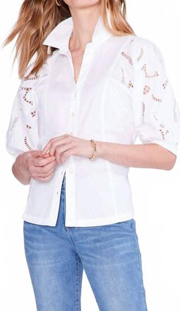 Nic+Zoe Evie Eyelet Sleeves Top In Paper White