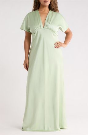 Renee C V-Neck Satin Dress in Pistachio at Nordstrom Rack, Size 2X