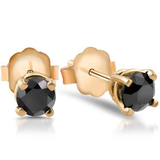 Pompeii3 1/2 Ct Round Heat Treated Black Diamond 14K White Or Yellow Gold Stud Earrings in Basket Setting