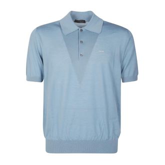 Prada Polo Shirts, male, Blue, Size: 4XL Superfine Wool Polo Shirt
