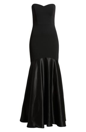 Eliza J Strapless Crepe & Satin Mermaid Gown in Black at Nordstrom, Size 10