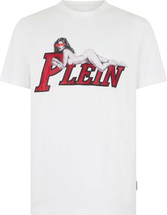 Philipp Plein Tops, Heren, Wit, XL, Jersey T-Shirt Pin Up