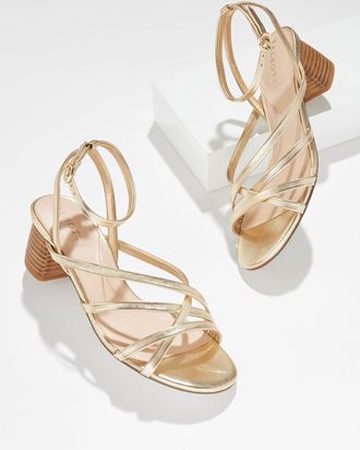 Talbots Lina Strappy Metallic Nappa Block Heel Sandals - Gold - 10 1/2 M Talbots