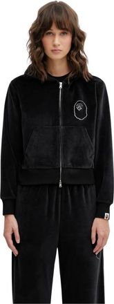 A Bathing Ape A Bathing Ape, Hoodies & sweatvesten, Dames, Zwart, M, Crystal Stone Ape Head Velour Zip Hoodie