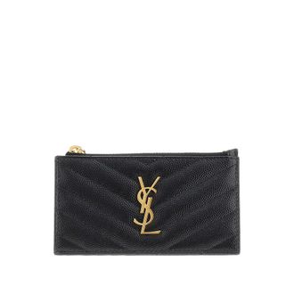 Saint Laurent Cassandre grained leather cardholder pouch Woman One Size