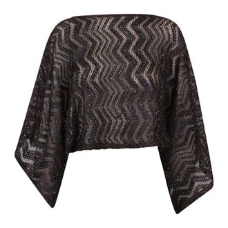 Missoni Blouses, female, Brown, Size: XS Cropped Mesh Top with Kimono Sleeves