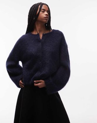 & Other Stories Cardigan girocollo in misto lana e mohair blu navy