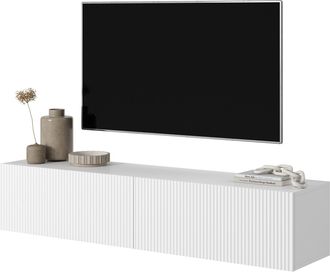 Selsey Selsey - Veldio - Mueble De Tv Colgante - Blanco Con Frentes De Listones - 140 Cm