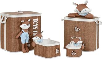 Esprit Cesto per i Panni Sporchi Home ESPRIT Azzurro Marrone Naturale Per bambini 44 x 44 x 45 cm 4 Pezzi