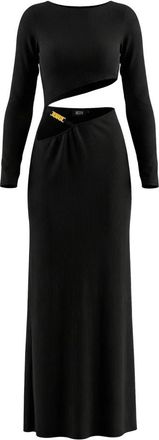 GCDS Asymmetrische Geribbelde Jurk van Gebreide Stof - Dames - Feestkleedjes - Zwart - L - Polyester - Kleedjes