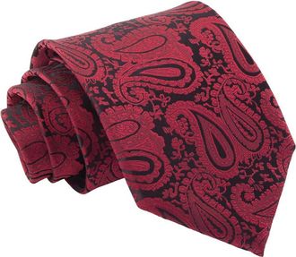 DQT Men Paisley Floral Patterned Wedding Formal Casual Business Classic Skinny Neck Tie - Burgundy, Regular 9cm Tie