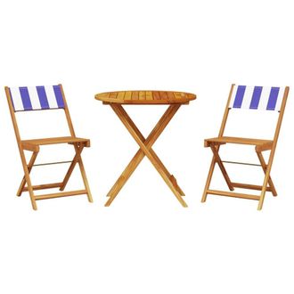 Berkfield Home 3 Piece Bistro Set Blue & White Fabric & Solid Wood
