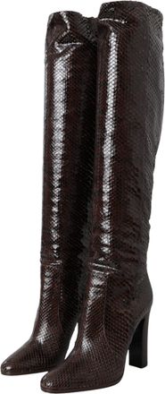 Dolce & Gabbana Womens Brown Exotic Leather Heels High Boots Shoes Moluro Python