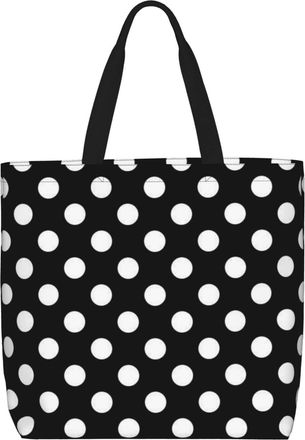 Generic Women Handbag Polka Dot White Ladies Shopping Shoulder Bag Folding Girls Beach Travel Bags, For Work, Graduation, Daily, School, Wedding
