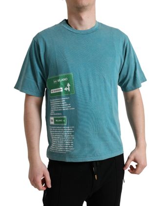 Dolce & Gabbana Mens Milano Graphic Tee Short Sleeves - Marine Cotton - Size EU 46 (Mens)