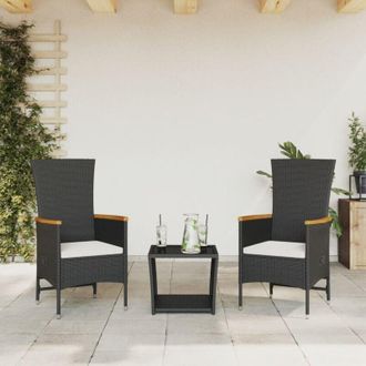 vidaXL Set Comedor De Jard&iacute;n 3 Pzas Con Cojines Rat&aacute;n Sint&eacute;tico Negro Vidaxl