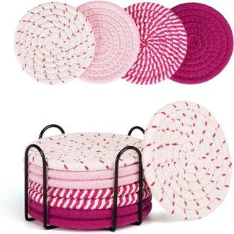 OEM Juego De 8 Posavasos (incluye Soporte De Almacenamiento), Juego Minimalista De Posavasos De Algod&oacute;n Tejido, Di&aacute;metro 11 Cm