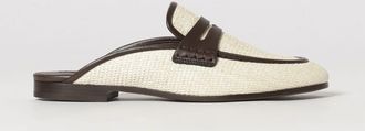 Brunello Cucinelli Mules piatti in rafia e pelle bicolore con traversina