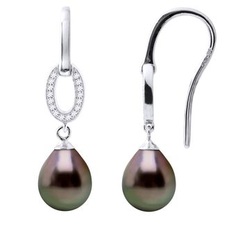 Ateliers Saint Germain Womens Earrings Real Cultured Tahiti Pearls Pear 8-9 mm - Black Silver - One Size