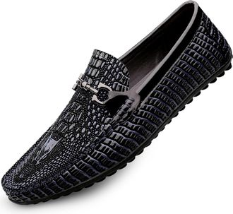 Generic Mens Leather Casual Fashion Loafers Moccasins Driving Shoes Comfort Slip On Dress Shoe Soft (Blue,5.5)