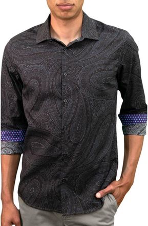 Lords of Harlech Norman Button-Up Shirt in Caserta Paisley Black at Nordstrom, Size Medium