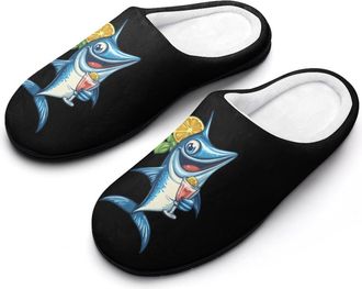 Generic Funny Marlin Holding Cocktail Mens Slippers Memory Foam Winter Warm Sandals Slip On House Shoes Size 7-14