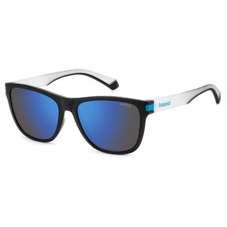 Polaroid Sunglasses, unisex, Gray, Size: 56 MM Matte Black/Blue Mirrored Sunglasses