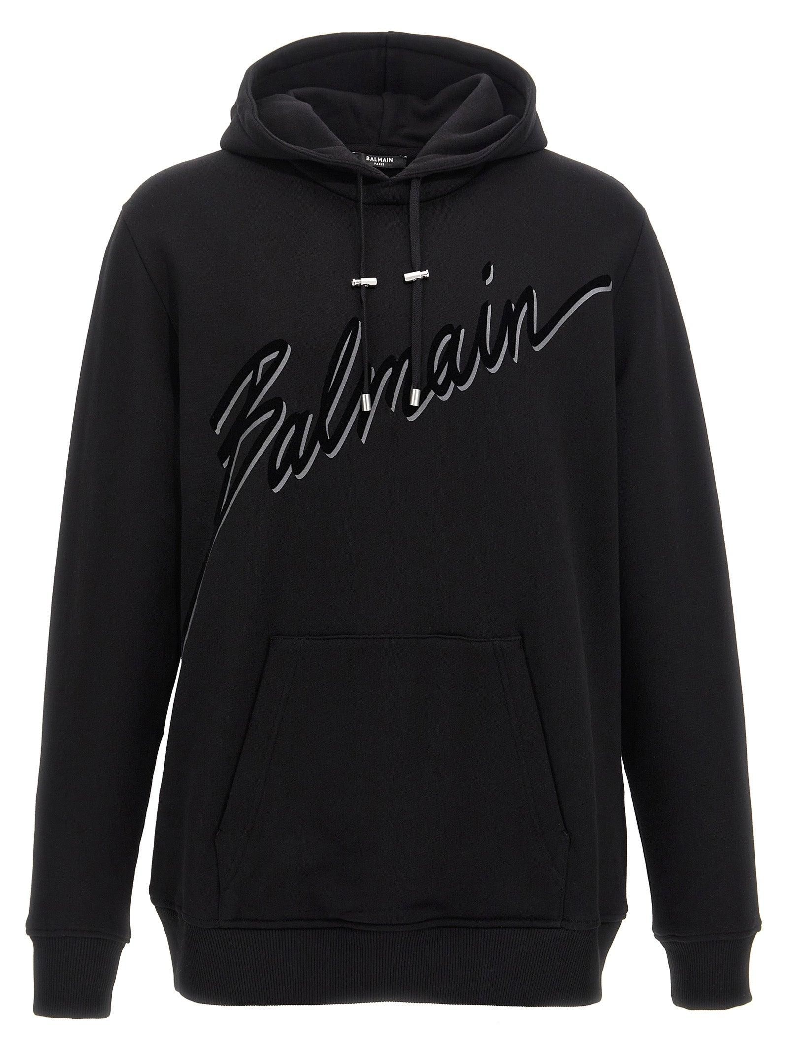 パーカー・フーディ Balmain Cotton Hoodie With Embossed Velvet Logo Balmain boy's cotton sweatshirt with animalier logo