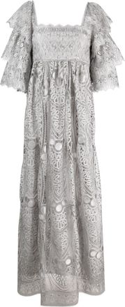 Alberta Ferretti macram&eacute; lace gown - women - Polyester/Polyamide/Acetate/Spandex/Elastane/Silk - 40 - Grey