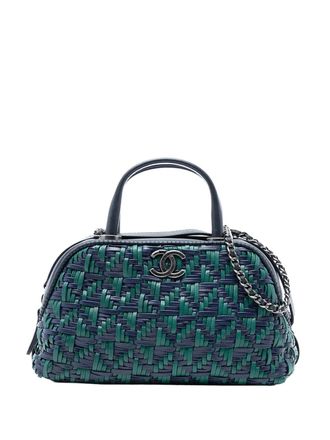 Chanel 2015-2016 CC Woven Calfskin Bowling Bag boekentas - Blauw