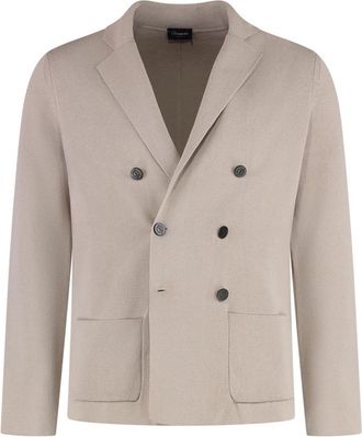 Drumohr Gebreide katoenen blazer - Heren - Blazers - Beige - XL - Katoen - Jassen