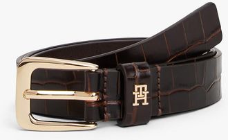 Tommy Hilfiger Womens Monogram Croc Embossed Leather Belt - Brown - 32