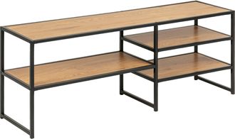Furniture To Go Seaford Black Metal Open TV Unit with 3 Oak Shelves