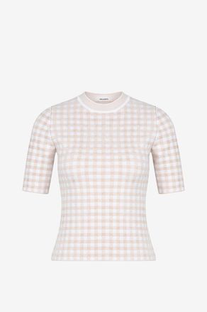 Antonino Valenti Schmaler Kurzarm-Pullover mit Vichykaros Kim