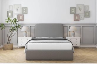 Sloomy Belvoir Dumfries Frame-Mattress - 45 Upholstered Headboard in Light Grey | Size: Double